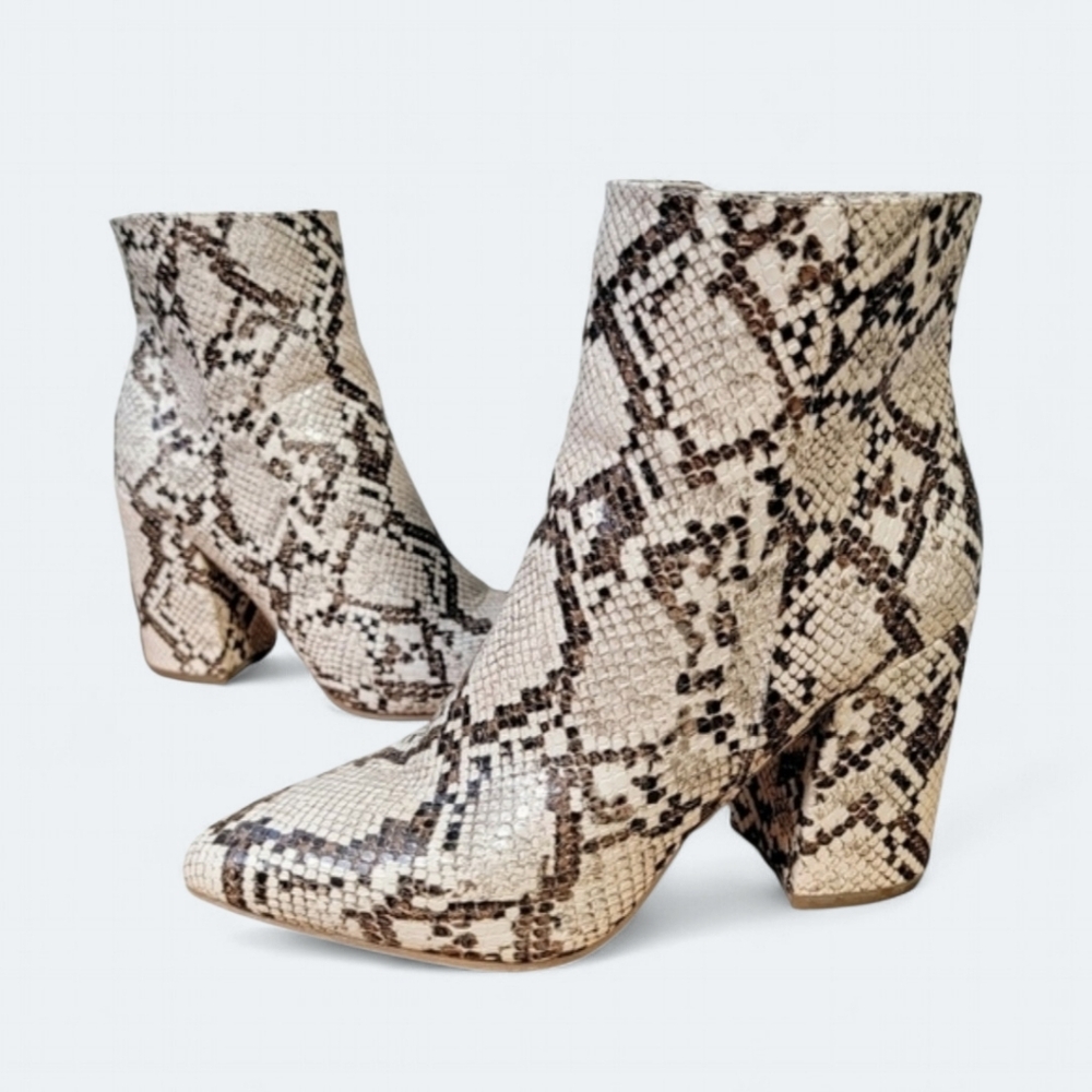 Sugar Evvie Snakeskin Ankle Booties | Almond Toe Block Heel Size 7